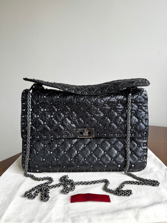 Pre-owned Valentino Garavani Rockstud Spike Large Black Leather Bag