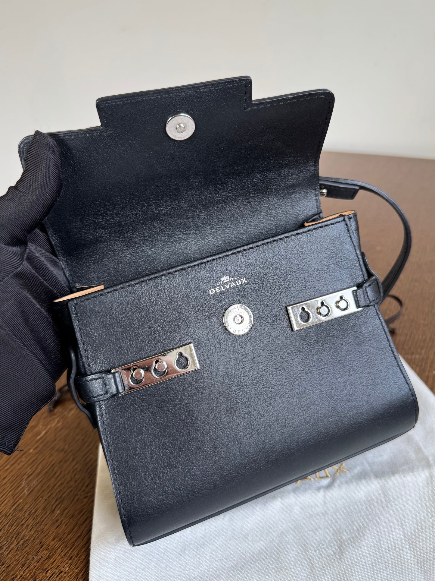 Pre-owned Delvaux Tempête Micro Black Calfskin Bag