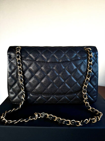 Pre-owned Chanel Timeless Classic Jumbo Black Caviar Flap Bag