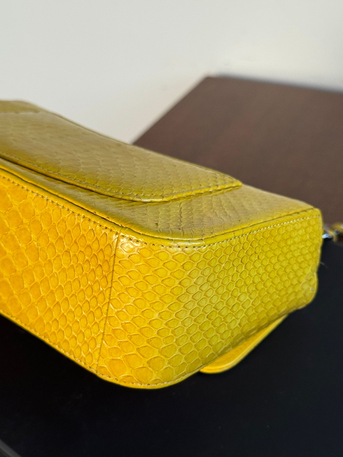 Pre-owned Chanel Timeless Mini Rectangle Yellow Python Flap Bag