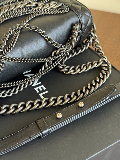 Pre-owned Chanel Boy Large Black Leather Multi-chain Flap Bag Limited Edition
