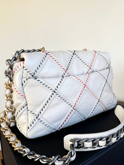 Pre-owned Chanel 19 Small Stitch Beige Lambskin Flap Bag Limited Edition