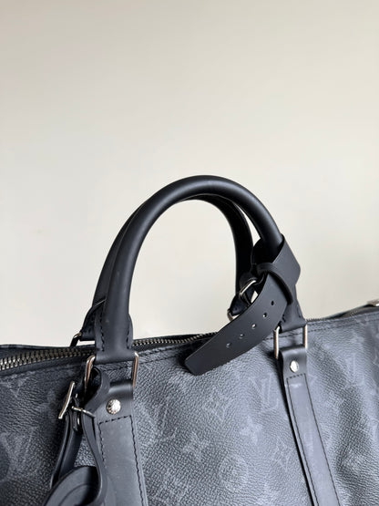 Pre-owned Louis Vuitton Keepall 50 Black Silver Eclipse Split Travel Bag