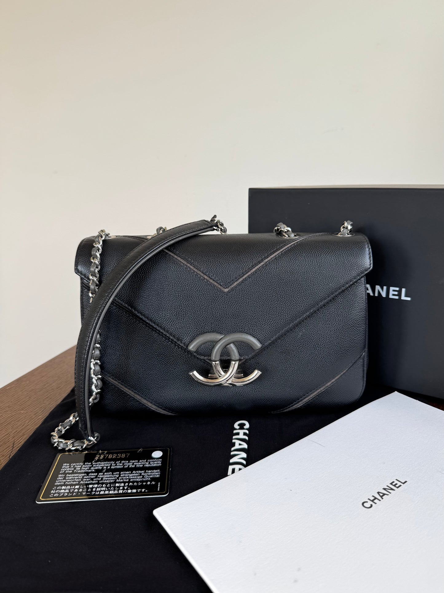 Pre-owned Chanel Marco Chevron Caviar Black Flap Bag