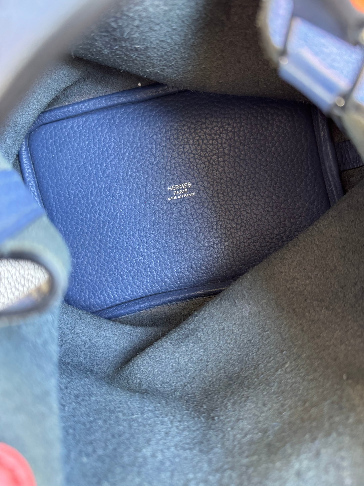 Pre-owned Hermès Picotin 18 Blue Brighton Capucine Clemence Bucket Bag