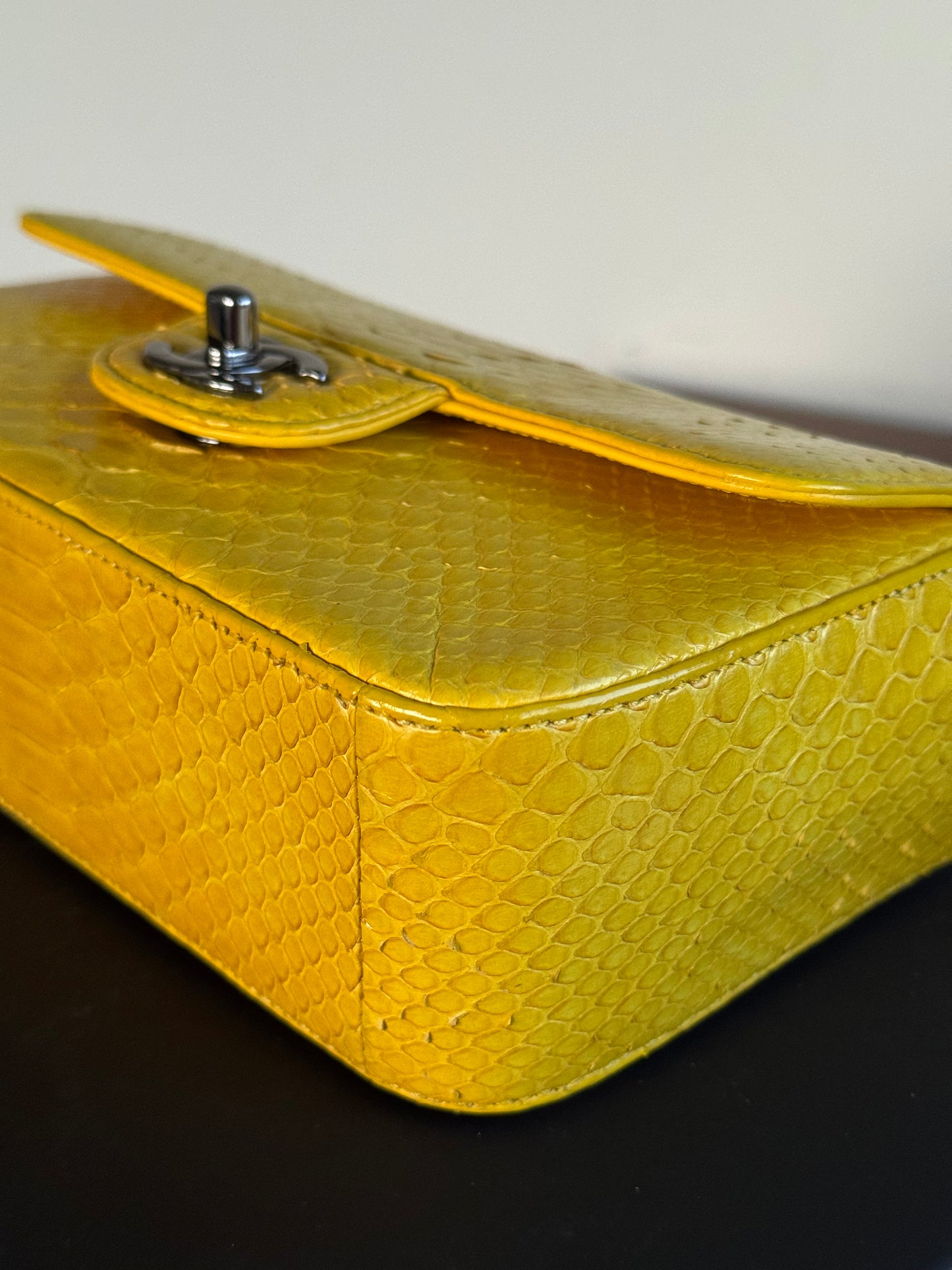 Pre-owned Chanel Timeless Mini Rectangle Yellow Python Flap Bag
