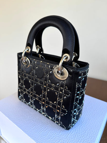 Pre-owned Dior Lady Dior Mini Black Satin Bag