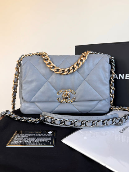 Pre-owned Chanel 19 Small Grey Lambskin Flap Bag
