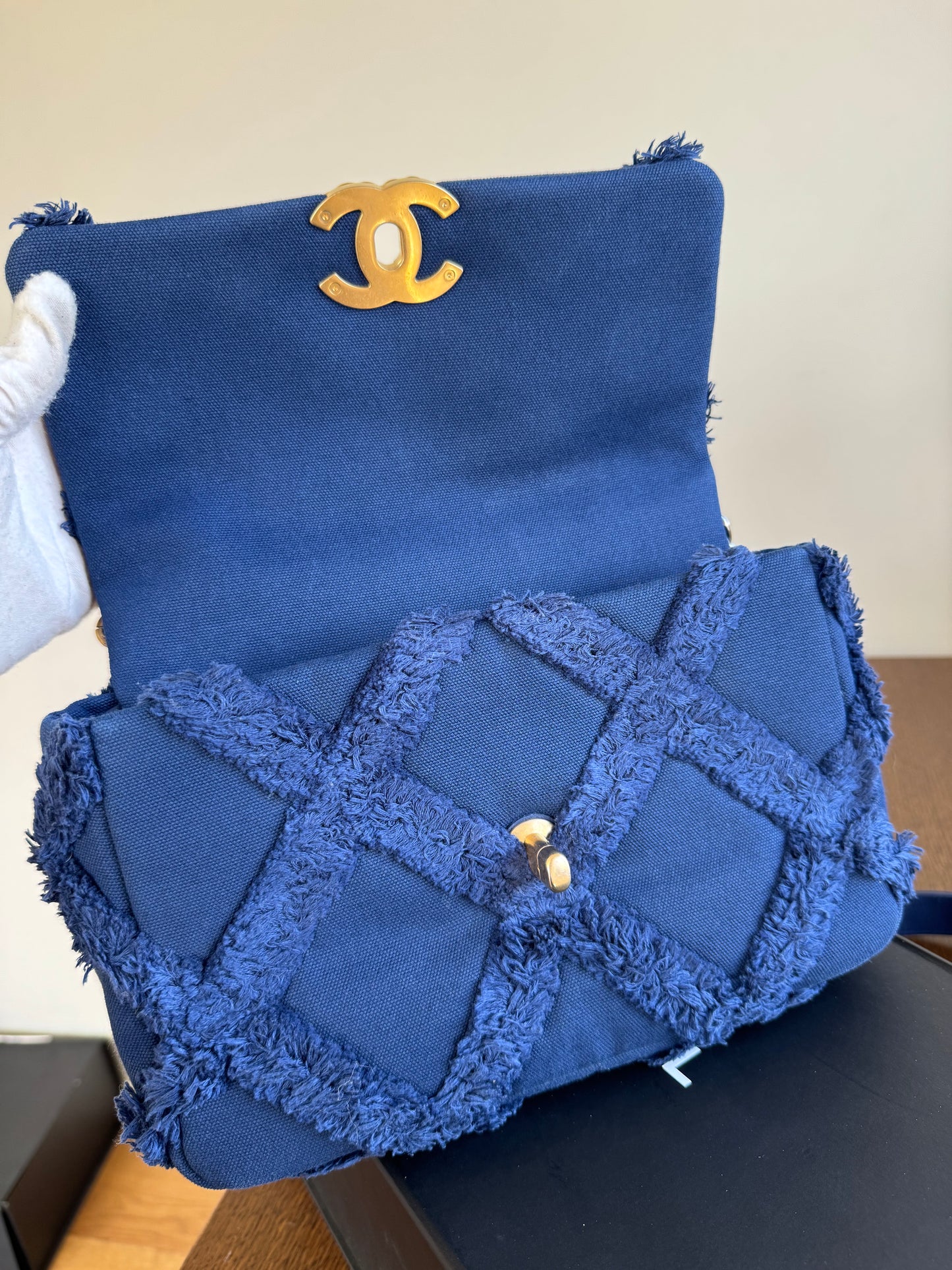 Pre-owned Chanel 19 Small Blue Canvas Flap Bag