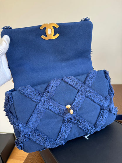 Pre-owned Chanel 19 Small Blue Canvas Flap Bag