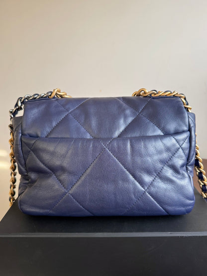 Pre-owned Chanel 19 Small Navy Lambskin Flap Bag