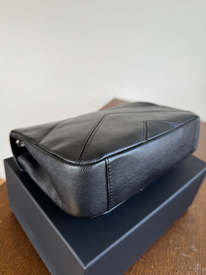 Pre-owned Chanel Marco Chevron Caviar Black Flap Bag