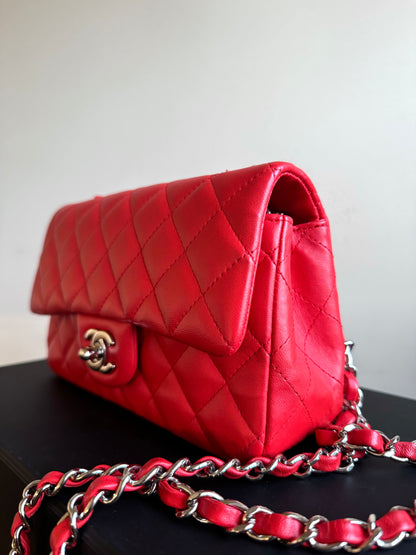 Pre-owned Chanel Timeless Mini Rectangle Coral Red Leather Bag