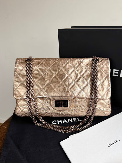 Pre-owned Chanel 2.55 Maxi Rose Gold Calfskin Leather Flap Bag