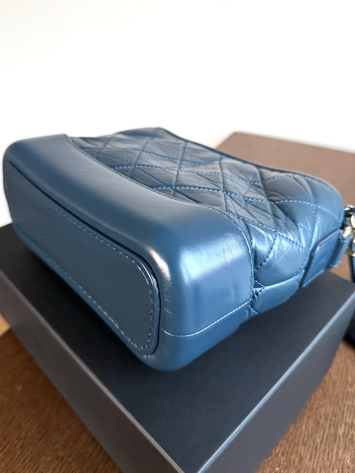 Pre-owned Chanel Gabrielle Small Marine Blue Leather Hobo Bag