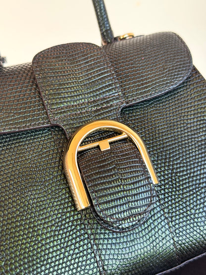 Pre-owned Delvaux Brillant Mini Metallic Dark Green Lizard Bag