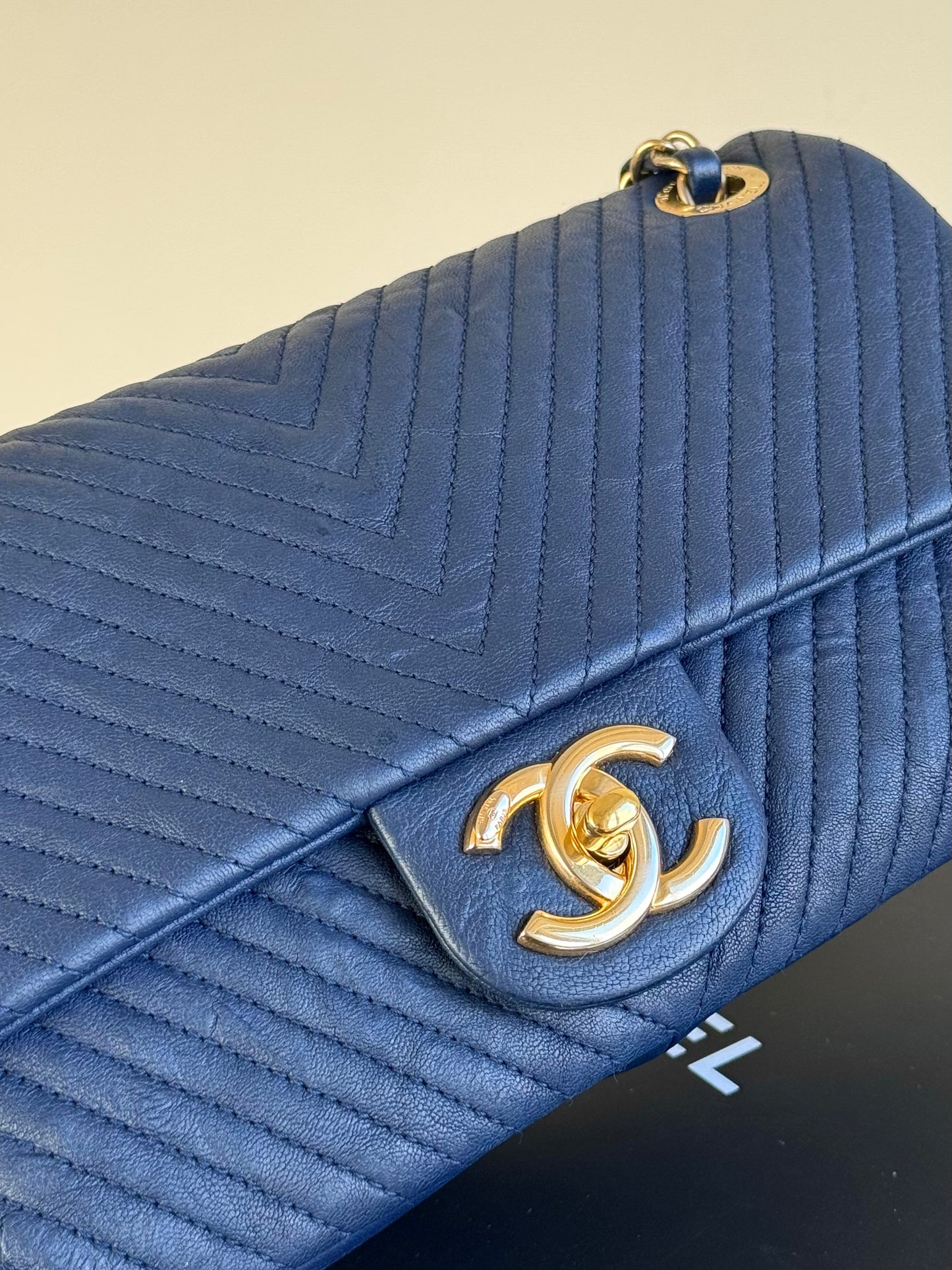 Pre-owned Chanel Timeless Standard Navy Calfskin Flap Bag