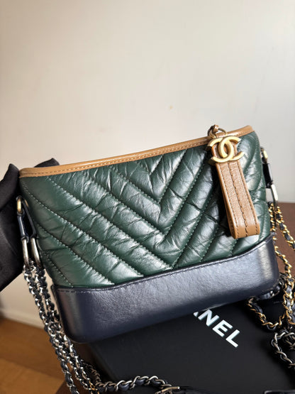 Pre-owned Chanel Gabrielle Small V-stitch Dark Green Leather Hobo Bag Limited Color