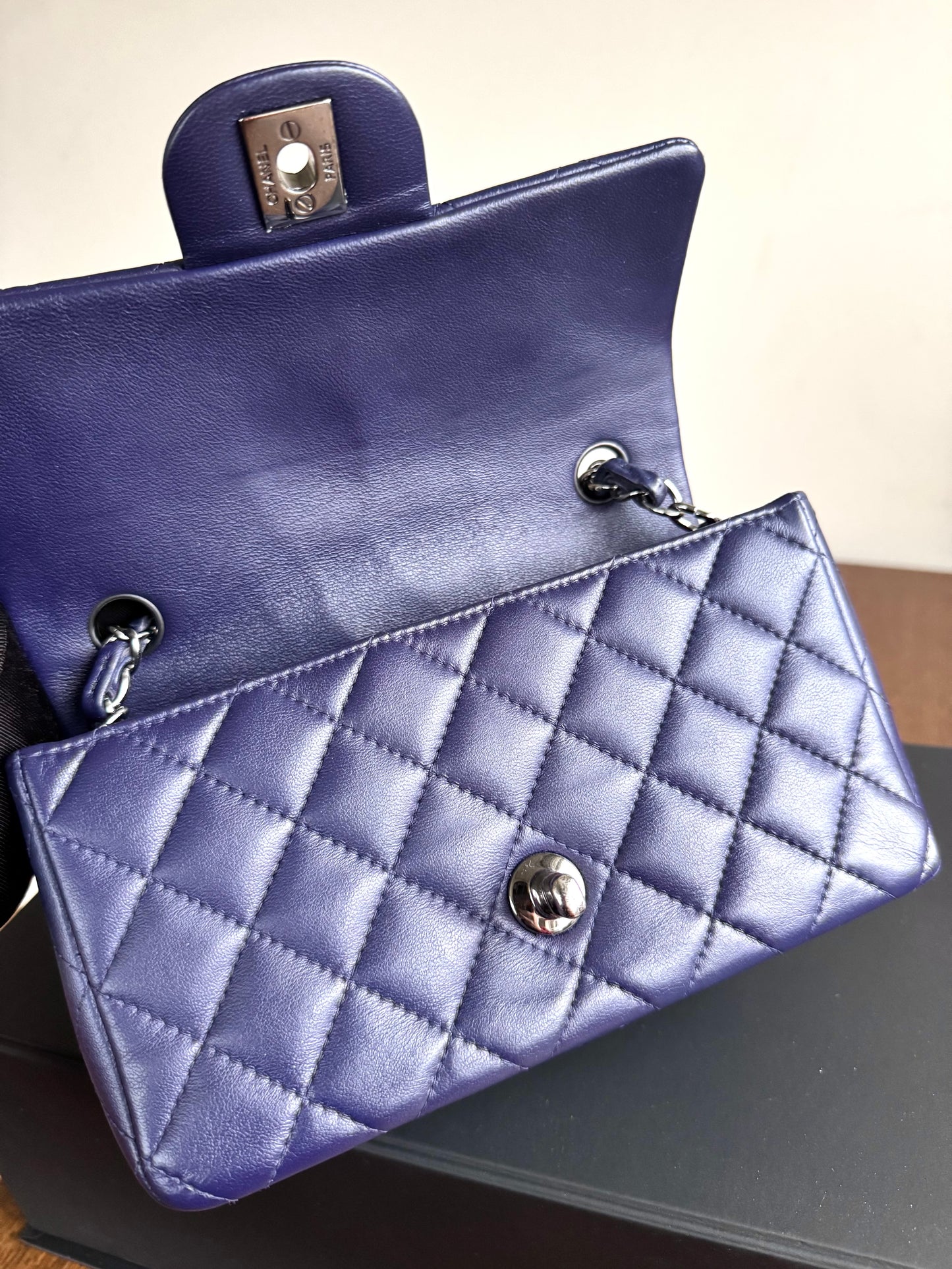Pre-owned Chanel Timeless Mini Rectangle Purple Leather Bag