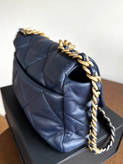 Pre-owned Chanel 19 Small Navy Lambskin Flap Bag
