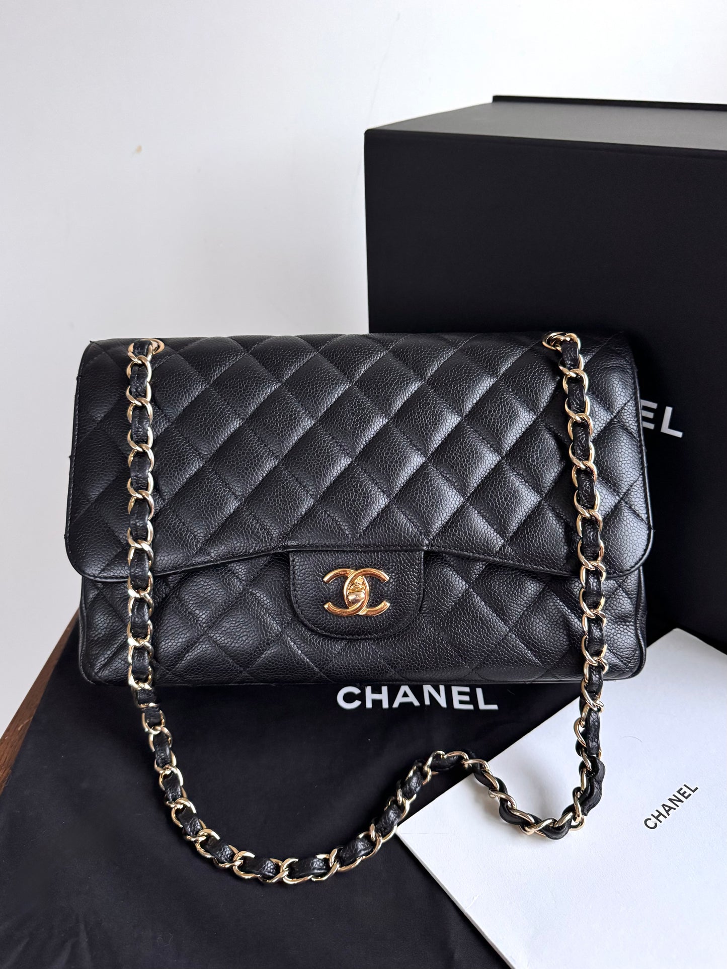 Pre-owned Chanel Timeless Classic Jumbo Black Caviar Flap Bag