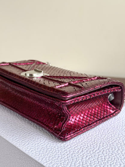 Pre-owned Dior Diorama Mini Metallic Rose Python Flap Bag