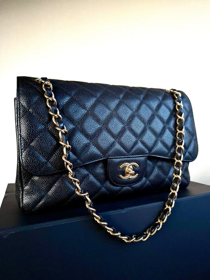 Pre-owned Chanel Timeless Classic Jumbo Black Caviar Flap Bag