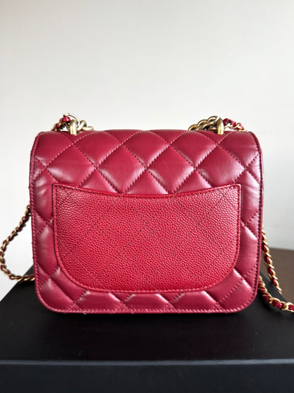 Pre-owned Chanel Top Chain Red Burgundy Caviar Flap Bag