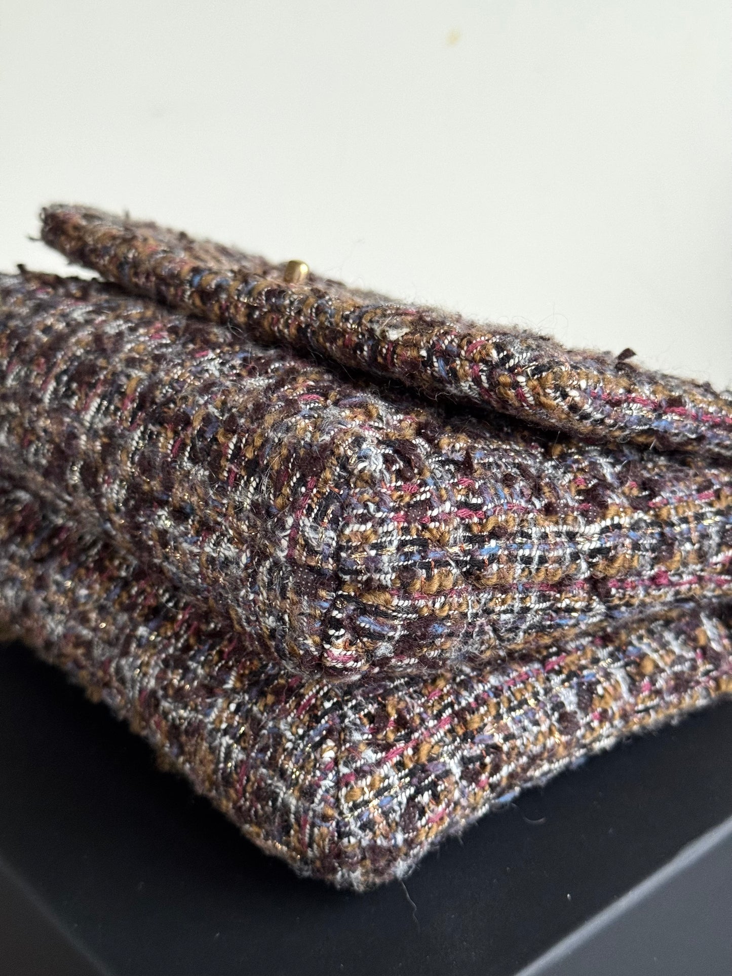 Pre-owned Chanel Knock On Wood Brown Tweed Top Handle Flap Bag