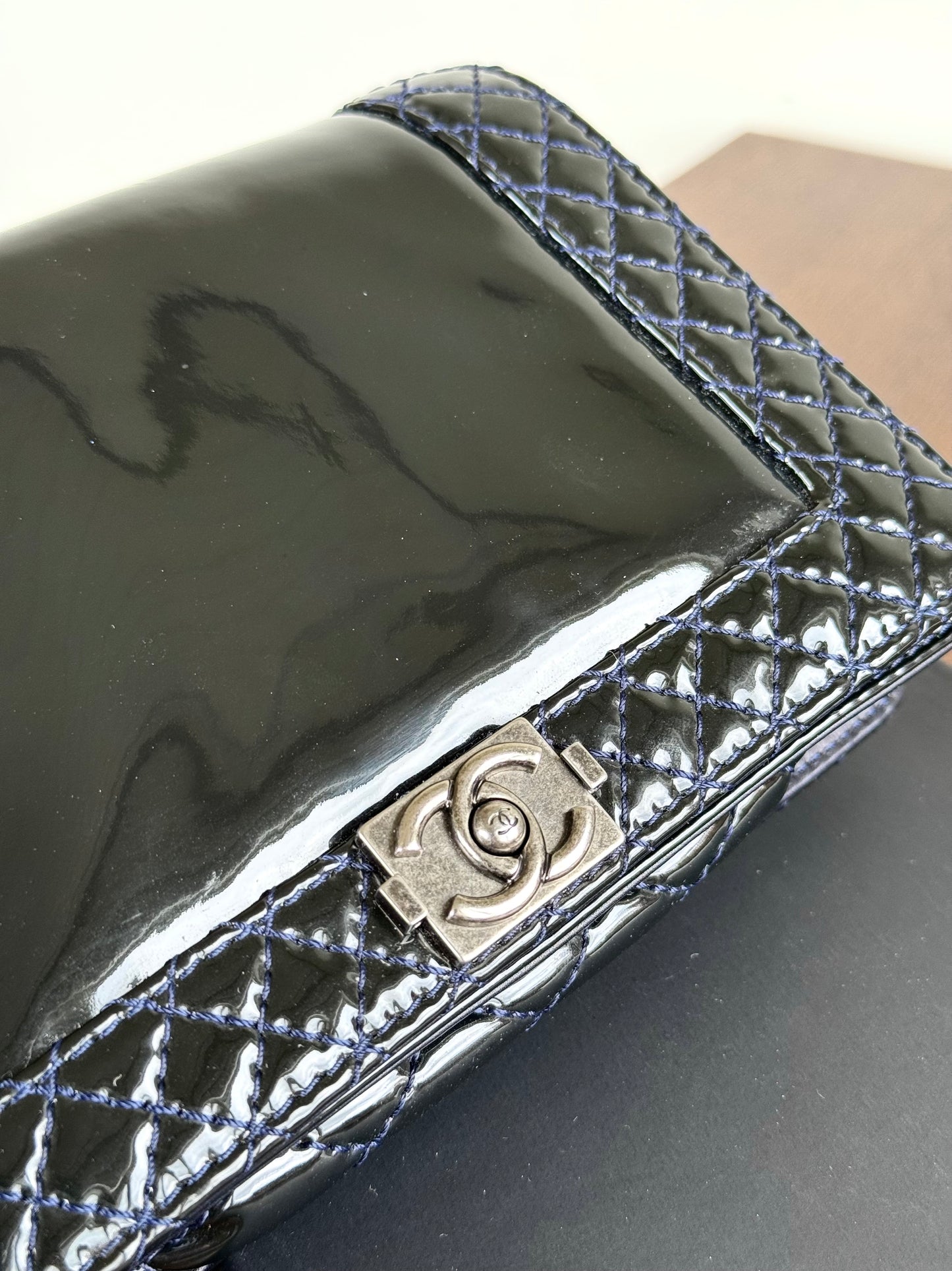 Pre-owned Chanel Boy WOC Black Patent Leather Flap Bag