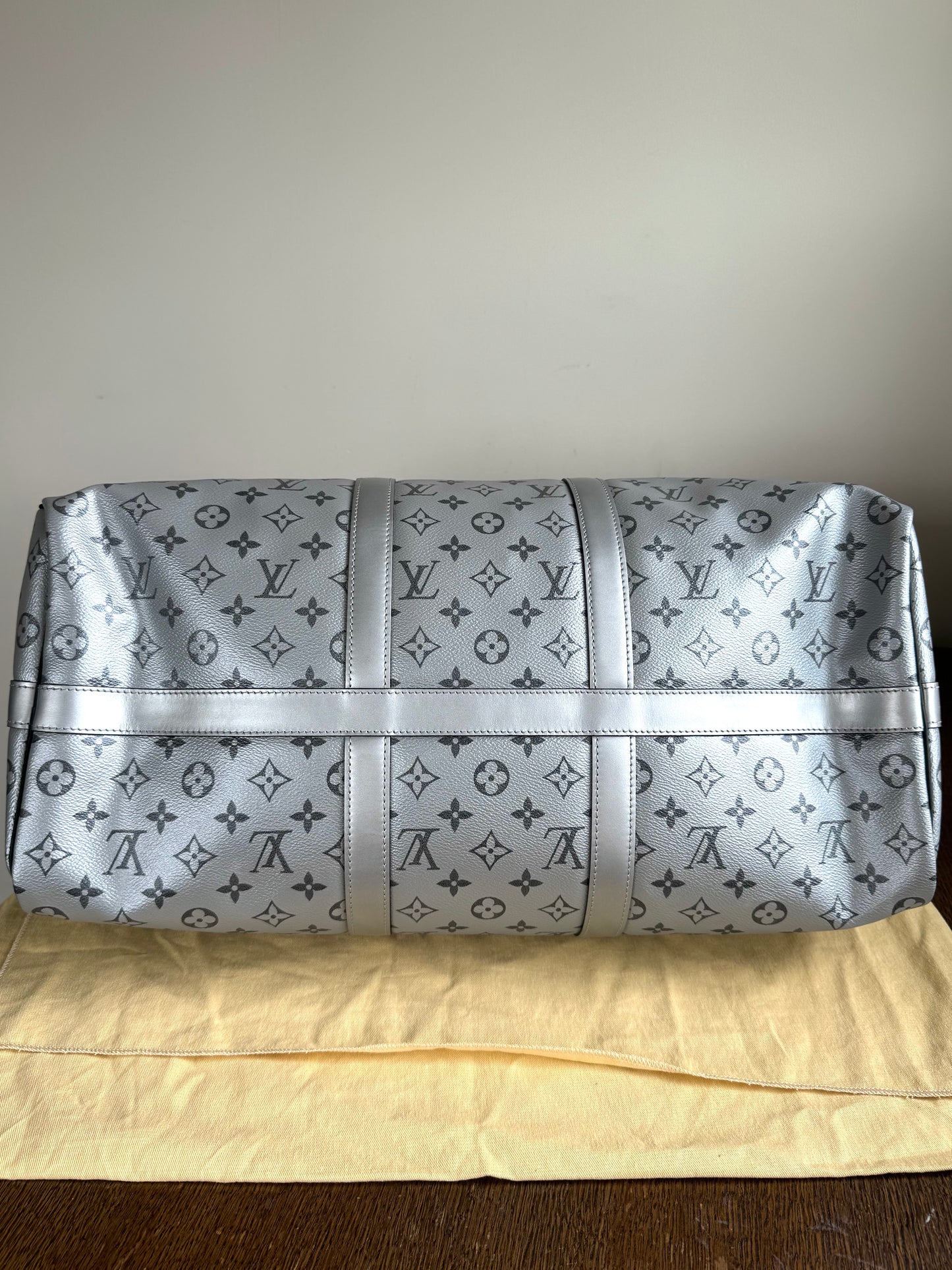 Pre-owned Louis Vuitton Keepall 50 Black Silver Eclipse Split Travel Bag