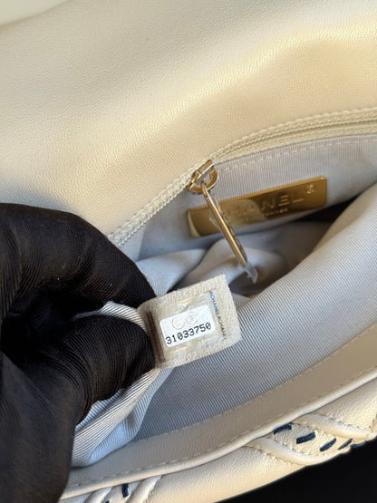 Pre-owned Chanel 19 Small Stitch Beige Lambskin Flap Bag Limited Edition