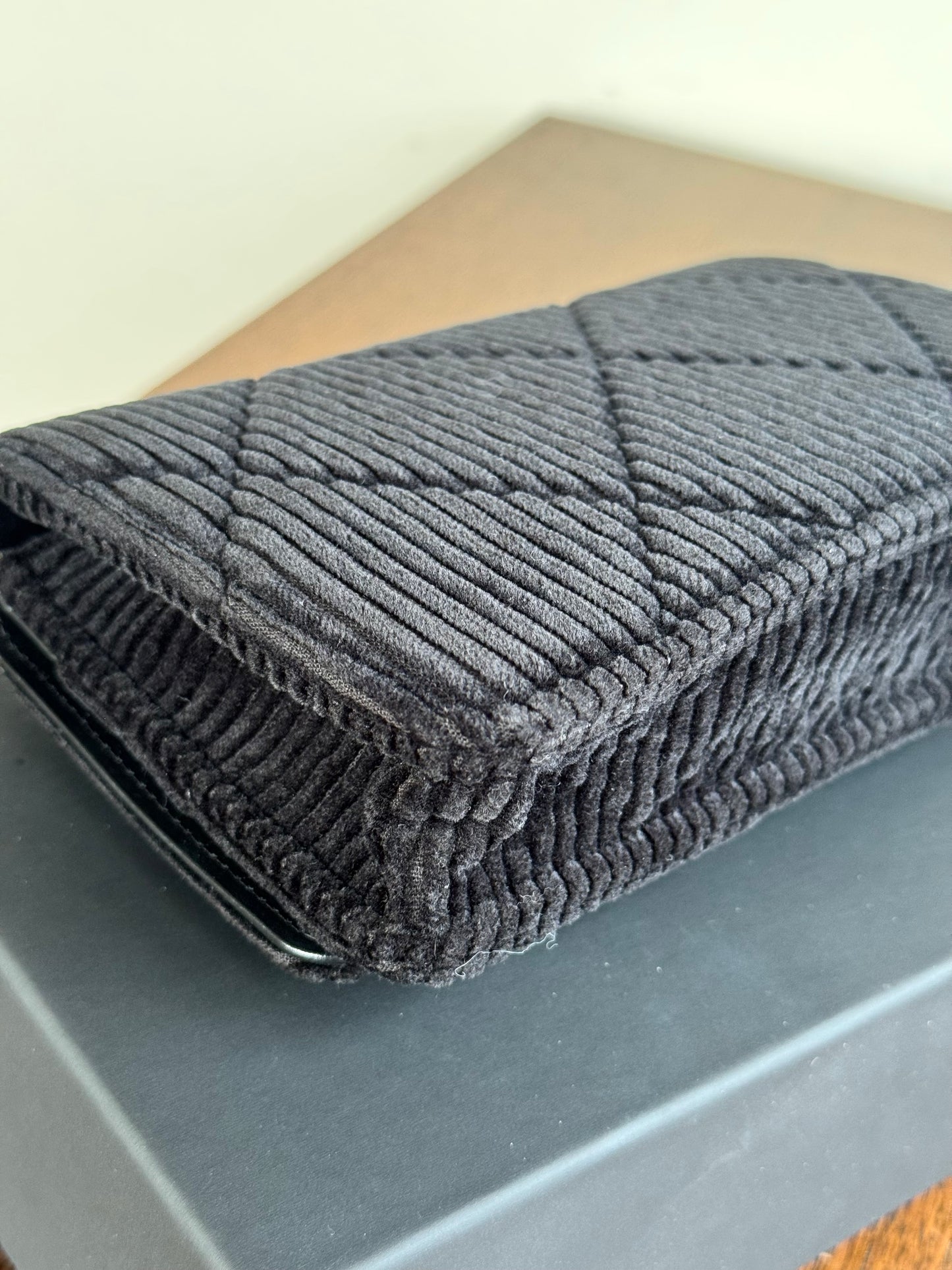 Pre-owned Chanel 19 Wallet On Chain Corduroy Black Bag