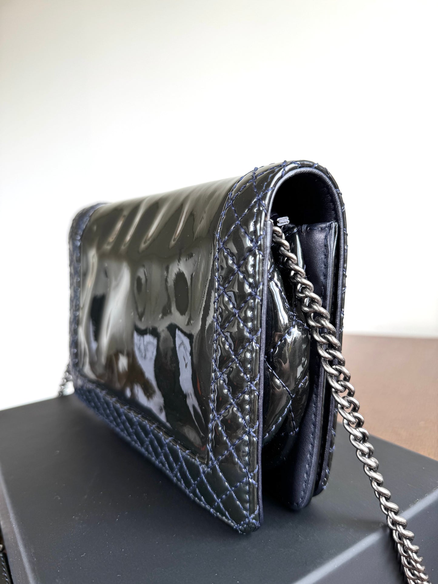 Pre-owned Chanel Boy WOC Black Patent Leather Flap Bag