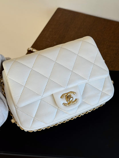 Pre-owned Chanel CC Mini Dynasty White Leather Flap Bag