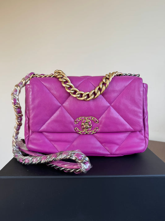 Pre-owned Chanel 19 Small Purple Lambskin Flap Bag