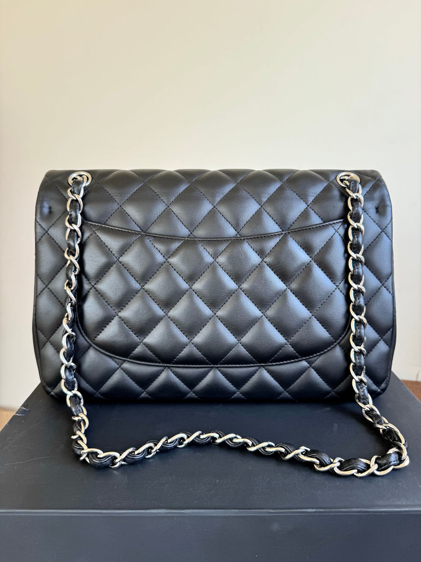 Pre-owned Chanel Timeless Classic Jumbo Black Lambskin Flap Bag