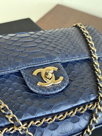 Pre-owned Chanel CC Chain Python Navy Flap Bag