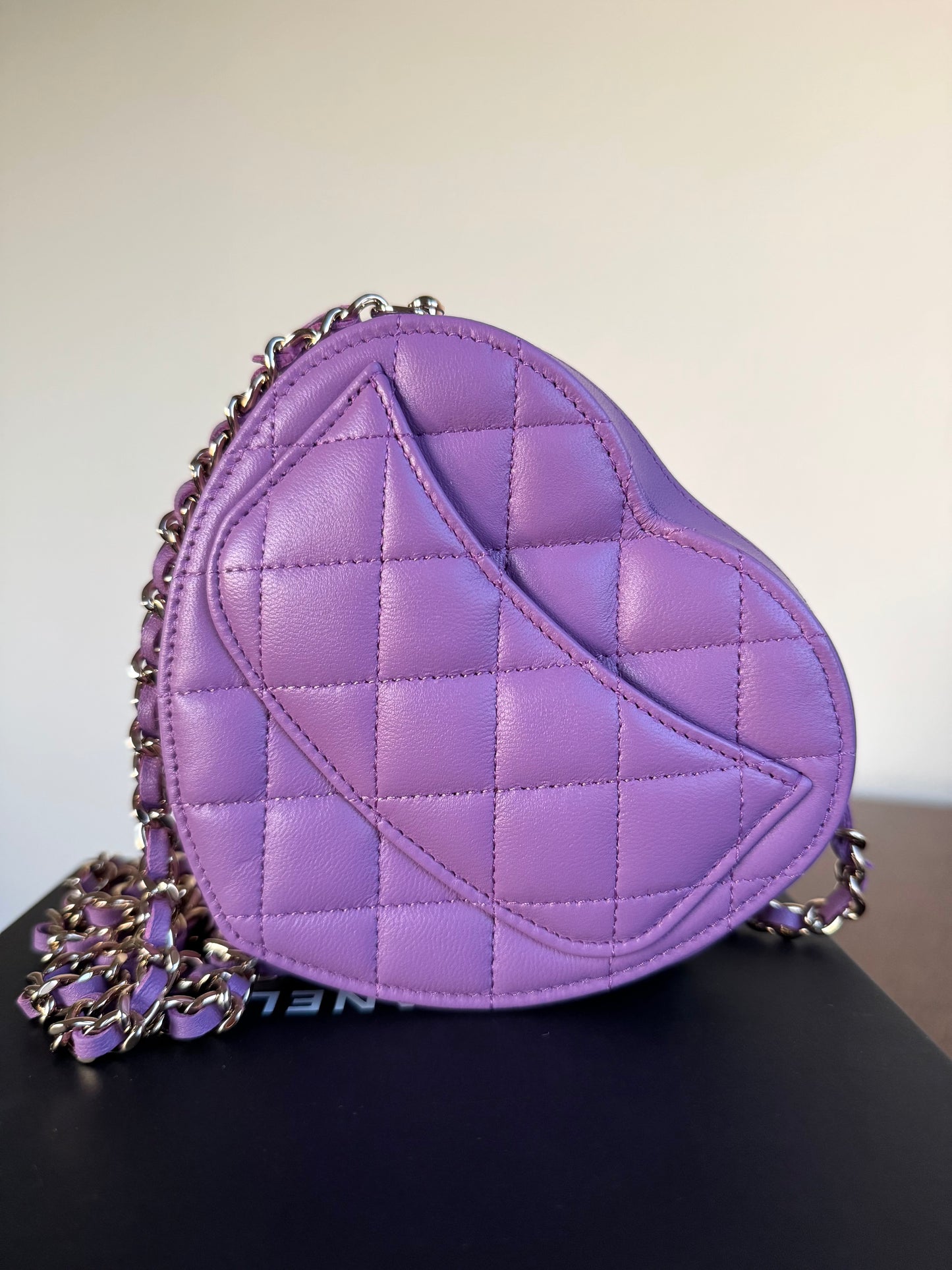 Pre-owned Chanel CC In Love Small Purple Leather Heart Bag