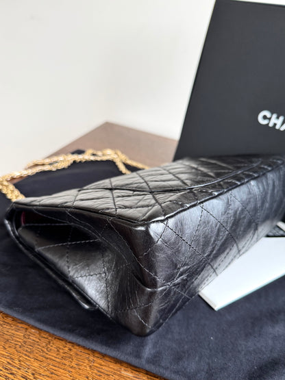 Pre-owned Chanel 2.55 Maxi 227 Black Leather Flap Bag