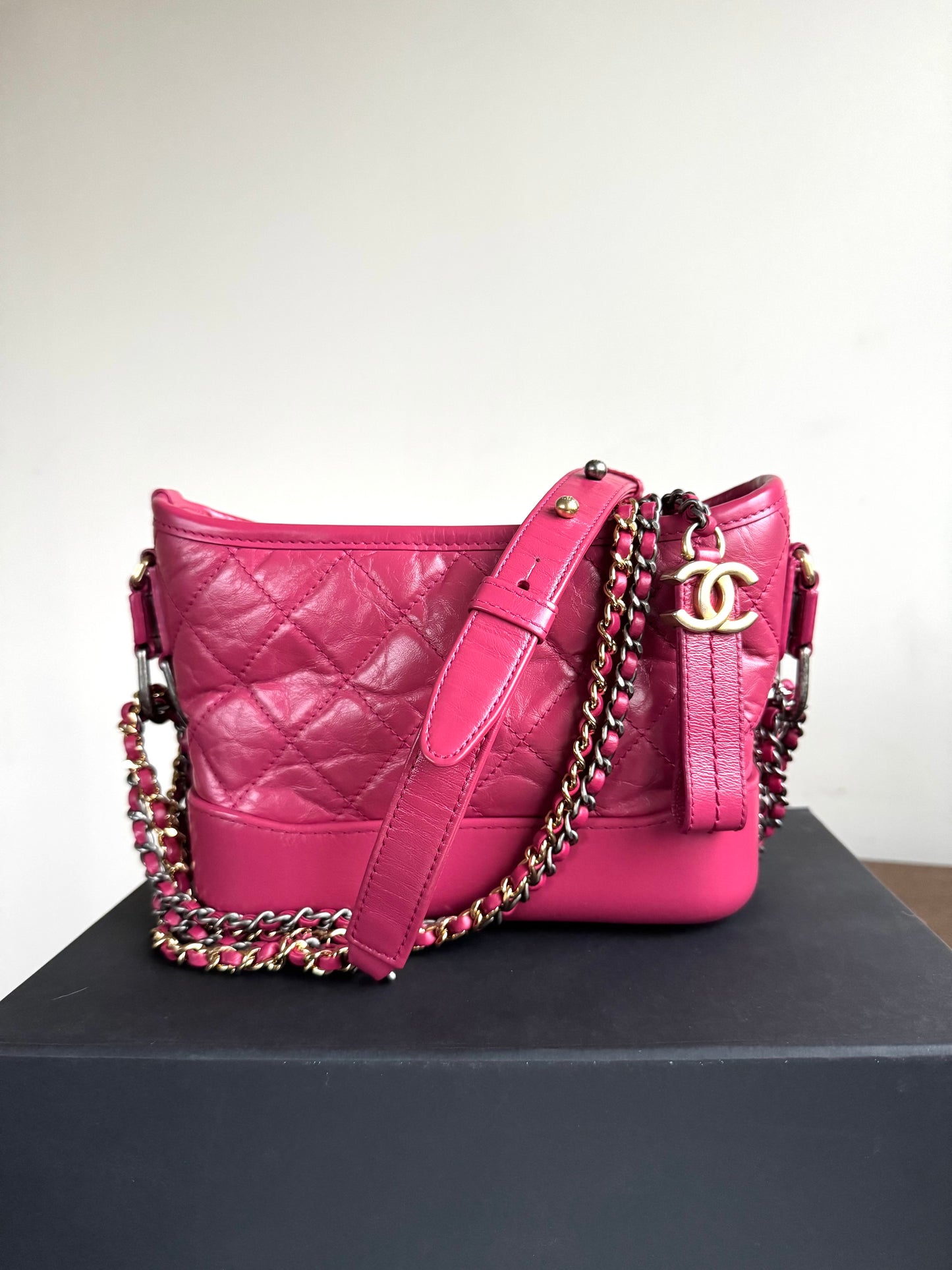 Pre-owned Chanel Gabrielle Small Pink Leather Hobo Bag