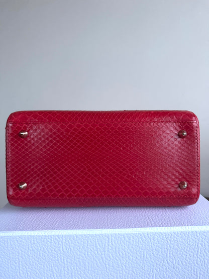 Pre-owned Dior Lady Dior Medium Red Python Bag