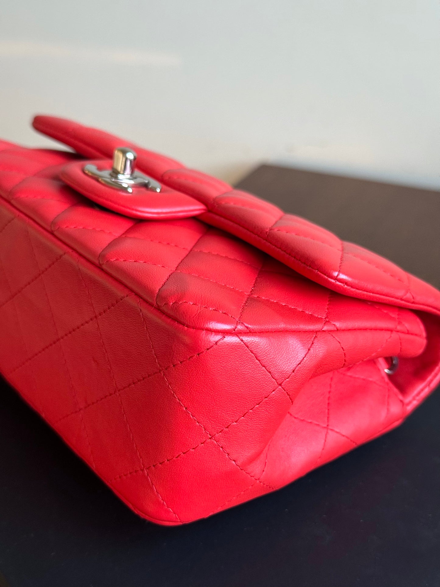 Pre-owned Chanel Timeless Mini Rectangle Coral Red Leather Bag