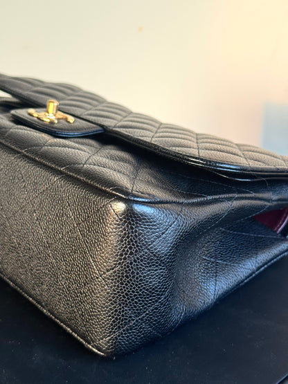 Pre-owned Chanel Timeless Classic Jumbo Black Caviar Flap Bag