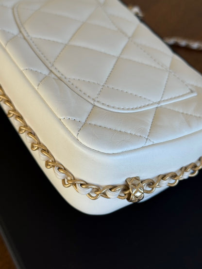 Pre-owned Chanel CC Mini Dynasty White Leather Flap Bag