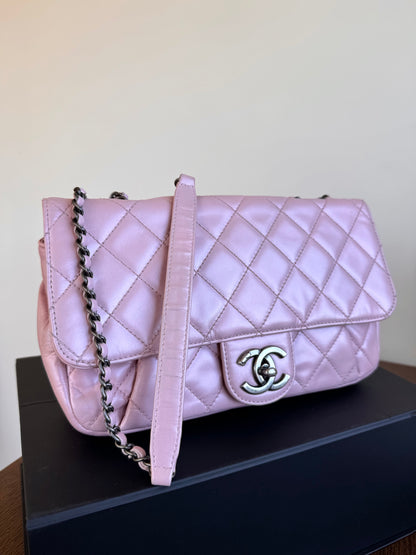 Pre-owned Chanel Coco Pleats Pink Glazed Calfskin Flap Bag