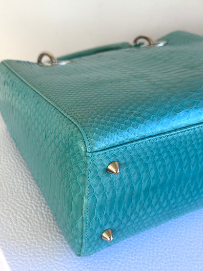 Pre-owned Dior Lady Dior Medium Tiffany Blue Python Bag