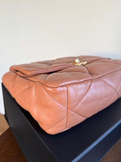 Pre-owned Chanel 19 Large Caramel Lambskin Flap Bag