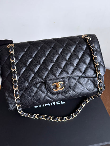 Pre-owned Chanel Timeless Classic Jumbo Black Caviar Flap Bag