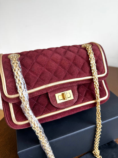 Pre-owned Chanel 2.55 Reissue Small 224 Burgundy Suede Flap Bag
